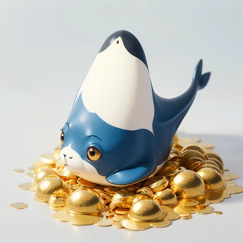 Small Animals, baby seal mixed with whale sea, has yellow and blue stripes on its body, Grassroots, no background, (has beard), ((gold eyes))