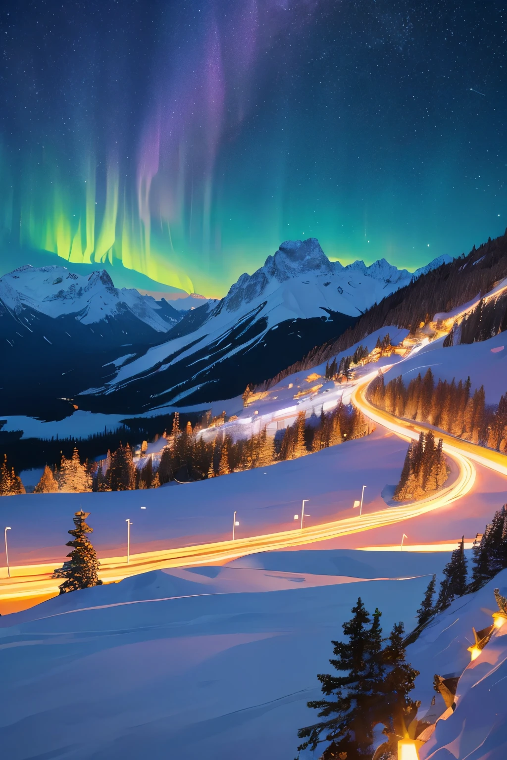 night scene、night、girl、Looking up、mountainilky way、Aurora、Arctic