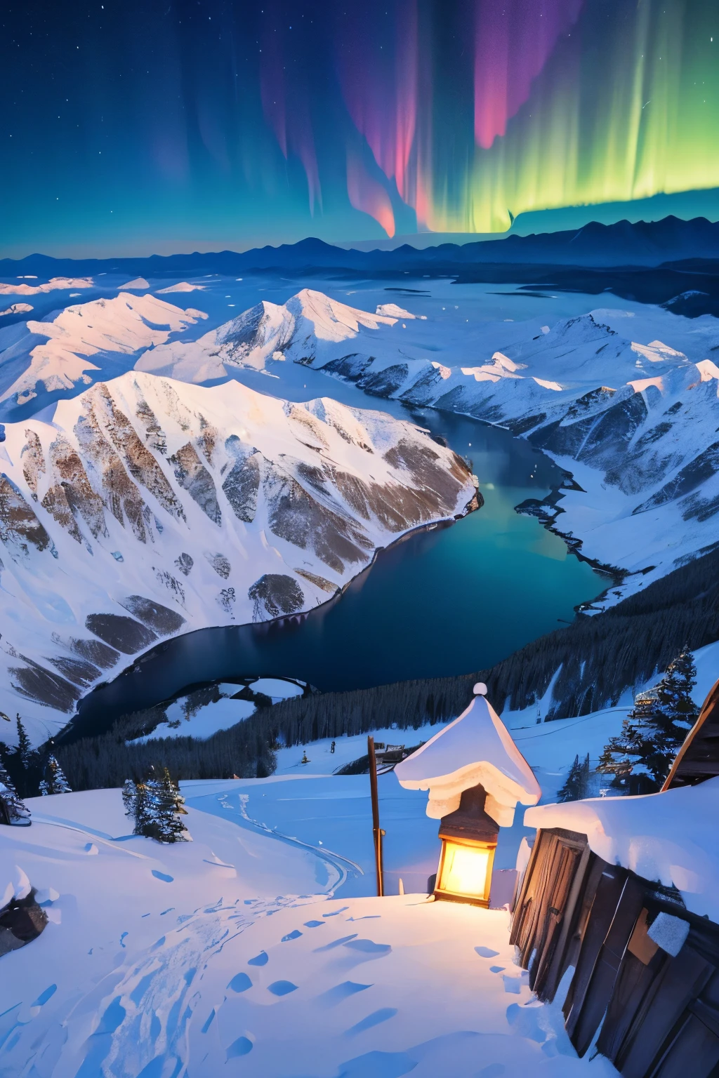 night scene、night、girl、Looking up、mountainilky way、Aurora、Arctic