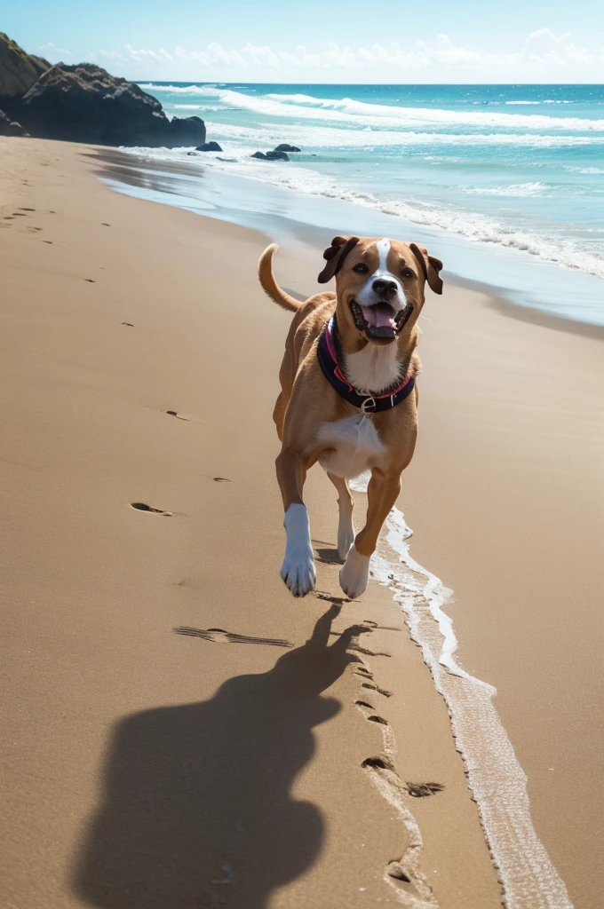 Dia na praia , cachorro correndo, um aviao muitos guarda Chuvas 