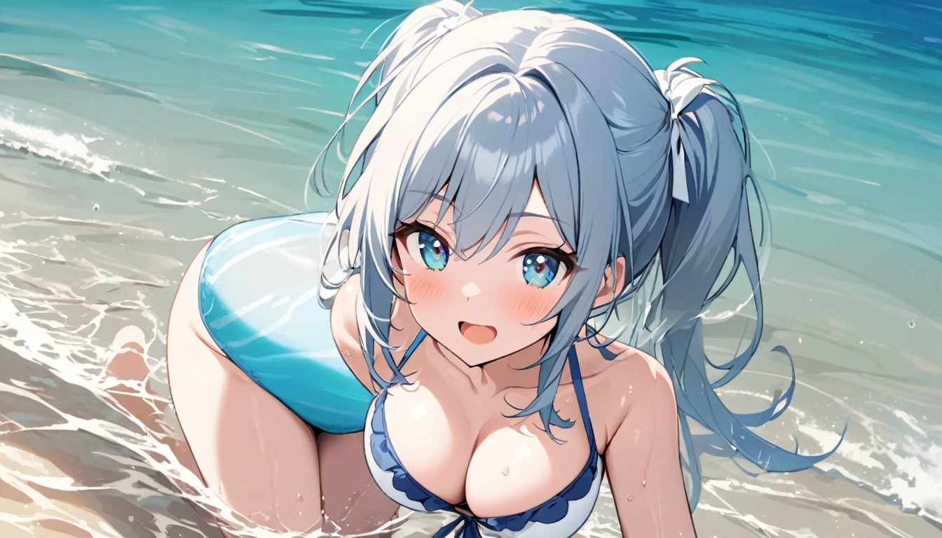 1girl, swimsuit, sea, clear water, transparent, breasts, bright
