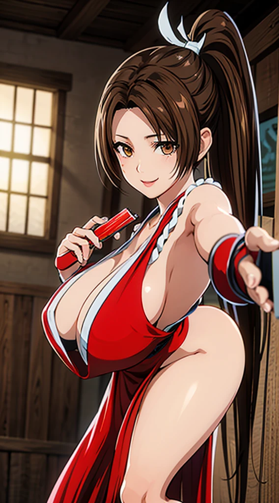 ((High Kick:1.4))、((attack posture:1.4))、((8k)), ((32K)), ((Highest quality)), ((masterpiece)), ((超High resolution)), ((Tmasterpiece)), (((head shot:1.6)))、((8k)), ((32K)), ((Highest quality)), ((masterpiece)), ((超High resolution)), Fine skin、女性1 person、Red dress, Sleeveless, The usual, ((Mai Shiranui:1.2)), Expose your shoulders、魅惑的なsmile、Brown Hair, Brown eyes, Long and high ponytail, hair band, 1 person、Age 25, Japanese Mature, beautiful指, beautiful長い脚, beautiful体, beautiful鼻, beautifulキャラクターデザイン, Perfect Eyes, Perfect Face, jewelry, See through, smile、hair ornaments, king of fighters,((With a big handheld fan:1.6))、
(Tabletop, Highest qualityの, Highest quality, beautifully、beautiful: 1.2), Very detailed, More detailed,適切な体のProfessionalポーション,Tabletop,Ultra-high quality output images,High resolution,Intricate details,Very delicate and beautiful hair,Realistic photos,dream-like,Professionalの照明,Realistic Shadows,Focus Only,
(Big Breasts:1.2,) , フローティングスカートFine skinの質感, High quality fabric, High quality metallic texture、((Beautiful and dense face))、RAW Photos、Professional, Ultra-fine painting, ((alone)), beautiful胸、Highest quality, Very detailed, Very detailed詳細, Finer details, so beautiful,(Five Fingers, Four fingers and thumb),Concept Art, Anime fantasy artwork, Detailed fantasy art,8KHigh resolution, Detailed Art, 8 Slim legs, Defined, Defined fingers