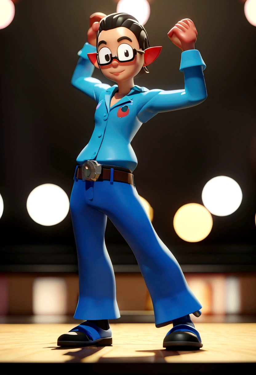 Cartoon character of a man in black glasses and blue shirt, um personagem animado, Caractere estilizado, animation style rendering, 3D estilizado, Arnold Maya rendering, Stylized 3D rendering, toon render screenshot, Personagem 3D, Personagem 3D, Stylized 3D rendering, 3D character rendering, personagem de desenho animado, Personagem de close up, Pose de personagem,  (Estilo Pixar) (parte mestre:1.2) (bokeh) (melhor qualidade) (pele detalhada) (textura detalhada) (8K) (argila) (cinematic lighting) (sharp focus