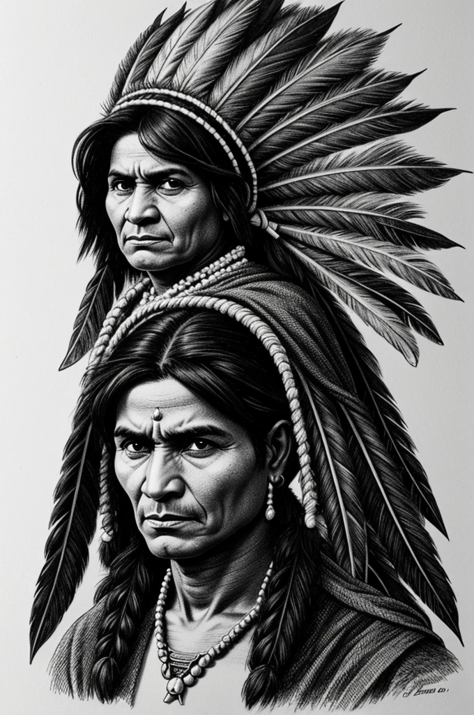 Black and white drawing of Chilean rogue Indian,