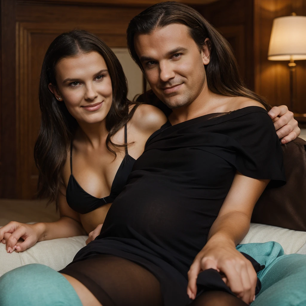 Display nsfw, portrait of two people in love, (()) pregnant millie bobby brown and an old man ((posing together)), sexy outfit, black pantyhose, pink silk dress
(lovers), different hair color, hdr, sordid atmosphere, cinematic, dimmed colors, dark shot, muted colors, film grainy, lut, insane details, intricate details, hyperdetailed, a sexy lolita and haddy in love with each other, real love, passion, slutty teen, age differ, sex, fucking, cum