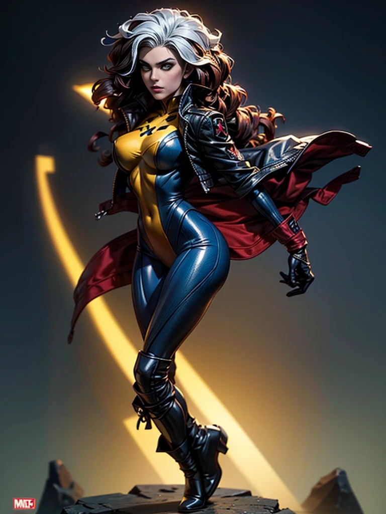 Emily Bett Rickards、masterpiece、High quality 4K、villain (X-Men)、Gothic Girl、Sculpted Body Gothic Makeup、Black jacket、Red and blue bodysuit、masterpiece、Highest quality、Cowboy Shots、One personの女の子、One person、Technology Military Bodysuit、fringe