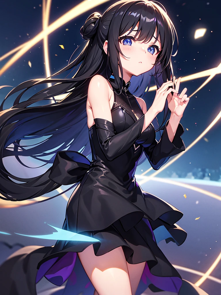 night scene、night、girl、Looking up、Black Suit