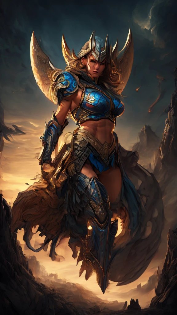 Asgard，valkyrie，Latina Adult model Daisy Marie ，Anatomia correta，epic fantasy digital art，tmasterpiece，8k，high-definition resolution，desenho detalhado，Qulidade Superior, Epic composition, best quality, cinematic photo