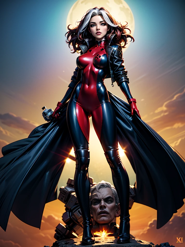 Miranda Kerr、masterpiece、High quality 4K、villain (X-Men)、Gothic Girl、Sculpted Body Gothic Makeup、Black jacket、Red and blue bodysuit、masterpiece、Highest quality、Cowboy Shots、One personの女の子、One person、Technology Military Bodysuit、fringe