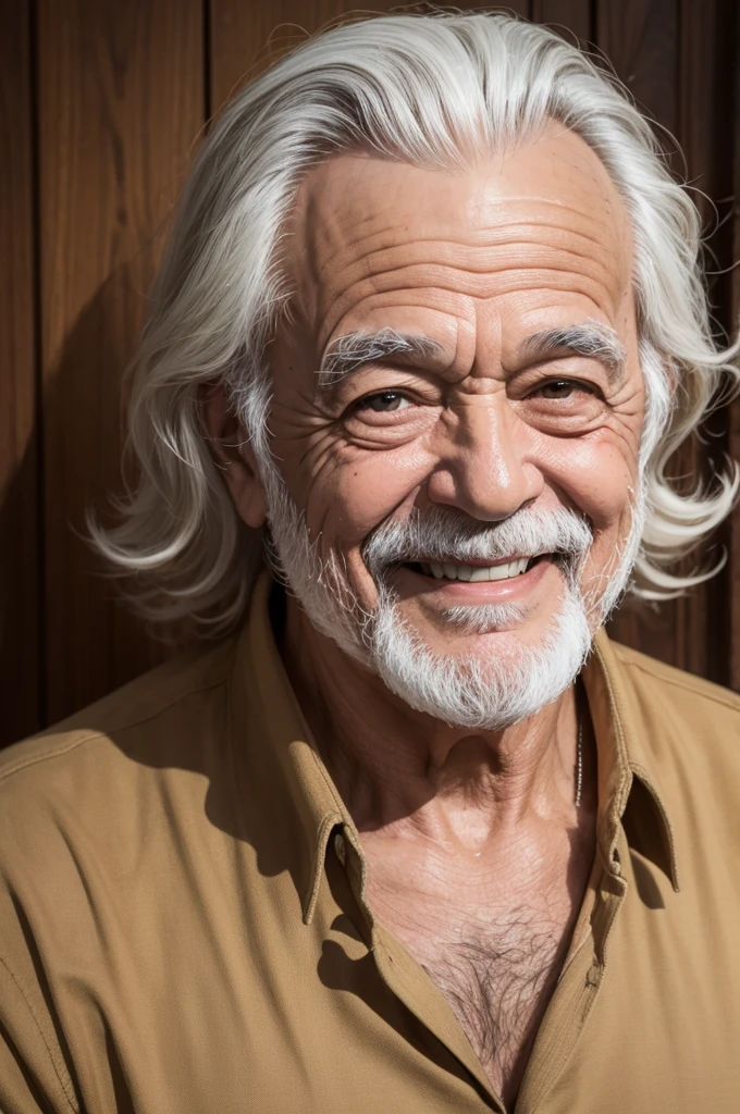 Um homem velho, sorrindo, estilo desenho