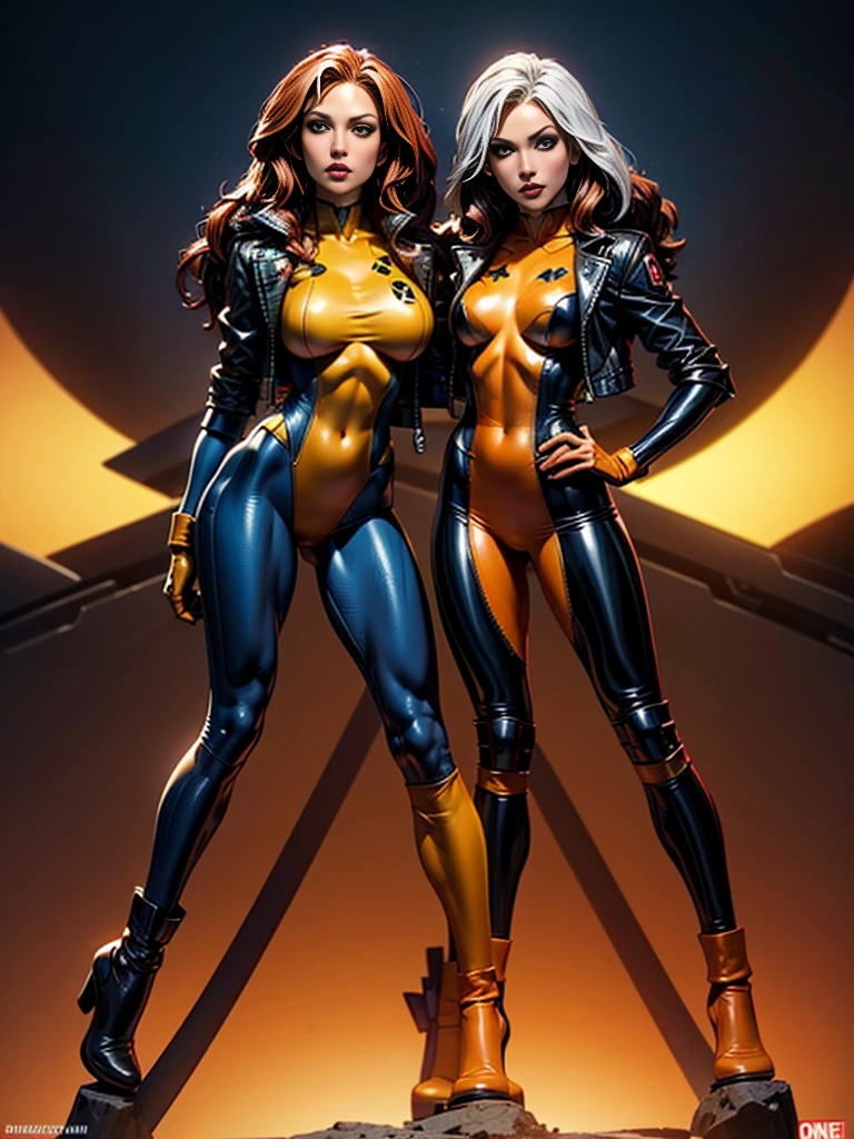 Jennifer Lopez、masterpiece、High quality 4K、villain (X-Men)、Gothic Girl、Sculpted Body Gothic Makeup、Black jacket、Red and blue bodysuit、masterpiece、Highest quality、Cowboy Shots、One personの女の子、One person、Technology Military Bodysuit、fringe