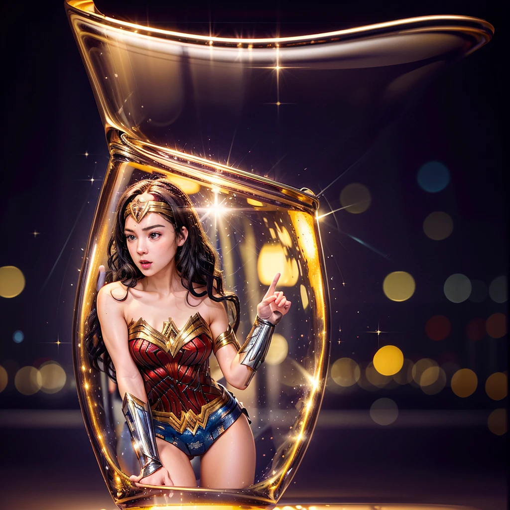 High-level, 8K Masterpiece TopQuality, Ultra-detailed CG, Absurd detailed wallpaper, PerfectLighting, Extremely detailed (((Personifying " Sexy Wonder Woman " as a KAWAII Girl))), Characteristic Items, aesthetic LifeLike Rendering, MysticSight,
Haze Tyndall Scattering, (Studio GRAY Background with (Oodles Dazzling RainbowColorParticles (BokeH))), (((Assfocus)) RoundlyButts ThighGap), (Exposed:0.9) NSFW 🔞 BREAK (Acutance:0.8), (NOGIZAKA FaceVariations) Extremely Detailed very KAWAII FaceVariations, Childish CaptivatingGaze ElaboratePupils Detailed Eyes with (SparklingHighlights:1.28), (Voluminous LongEyelashes:0.88)、Glossy RedLips with beautiful details, CoquettishTongue, RosyCheeks, Radiant PearlSkin with Transparency, Glowing DowneyHair . { (Dynamic LifeLike expressions:1.4) | (:d) }, (large eyes:-1) .((lying forward in Square container))