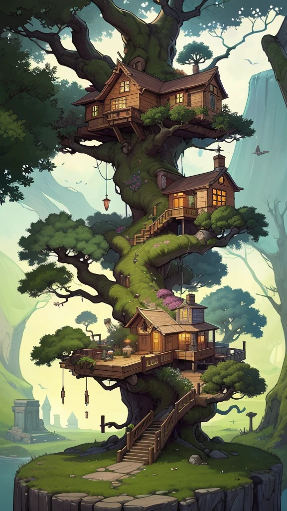 viking style tree a cartoon treehouse with a door and a bench in the middle, fantasy tree, hyperarte conceitual detalhada, ancient tree, arte digital detalhada de fantasia 2D, Arte conceitual ambiental, arte conceitual detalhada, bonsai tree house, giant tree, highly arte conceitual detalhada, very detailed pintura digital, cyberpunk tree house, magical fantasy 2d concept art, pouco detalhado. pintura digital