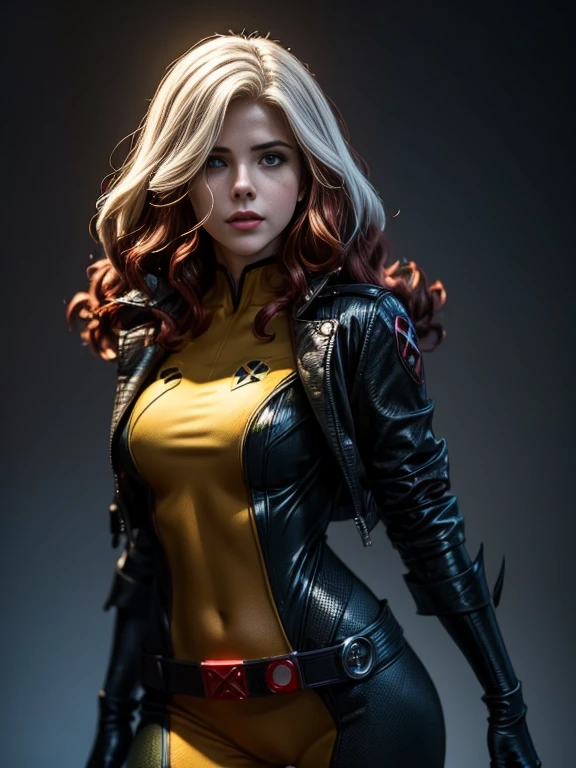 Emily Bett Rickardasterpiece、High quality 4K、villain (X-Men)、Gothic Girl、Sculpted Body Gothic Makeup、Black jacket、Red and blue bodysuit、masterpiece、Highest quality、Cowboy Shots、One personの女の子、One person、Technology Military Bodysuit、fringe
