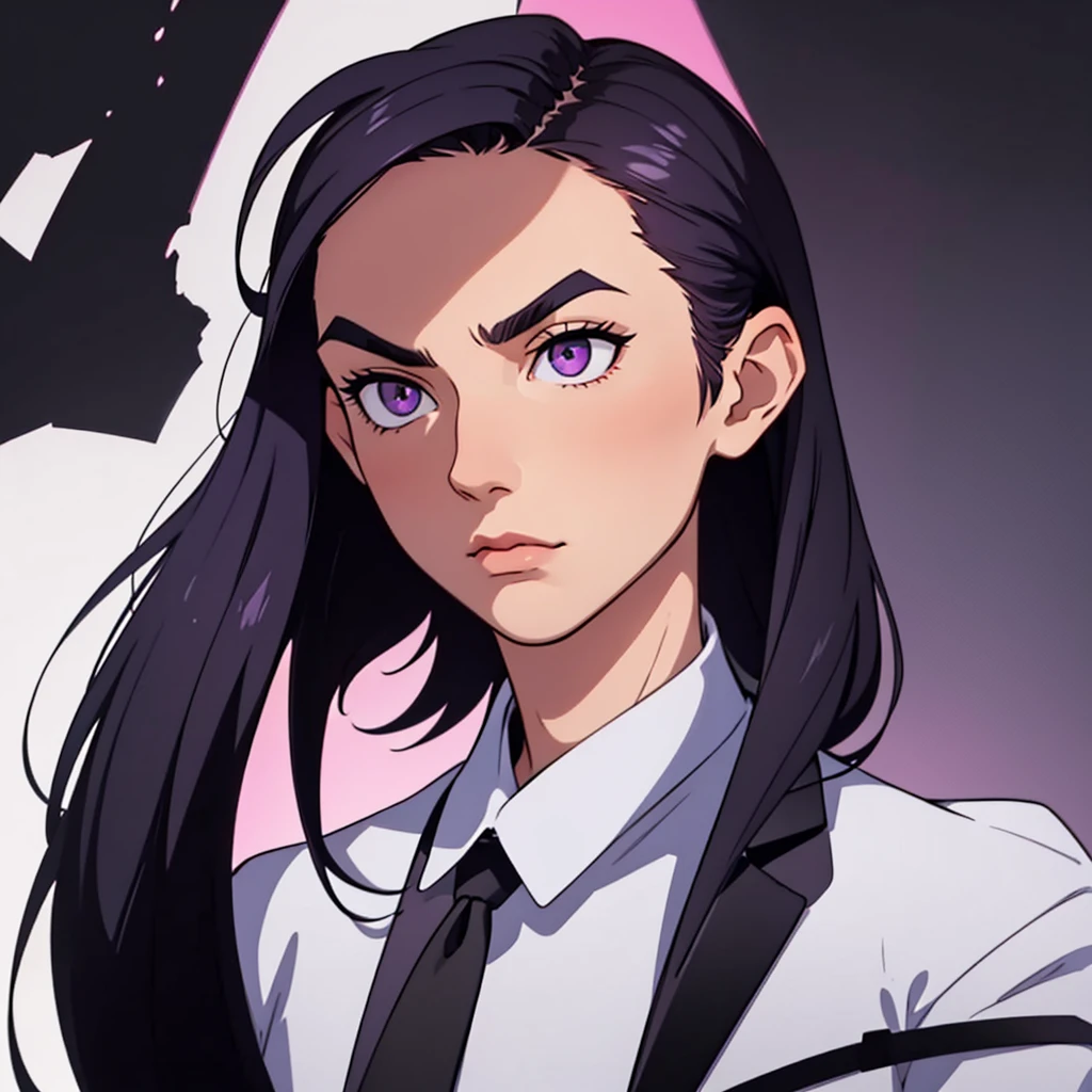 Short black hair, trimmed sides of head, clean sides of head, highres, high resolution, masterpiece, wide purple eyes, masterpiece, best quality, highres, 1 man, looking forward, square face, wide face, black hair, full pointy eyebrows, short black hair, teenager, light background, full body, teenager, colorful parts, symbols, dark , bold, realistic mixing dark lines and loose lines, bold lines, on paper, human man, full body, imposing pose, stylish outfit, dark theme, handsome, good looking, boastful, standing, male, wide face, sharp chin, high cheekbones, sharp jawline, white background, highres, high resolution, masterpiece, face focus, full head visible, full head seen, face center