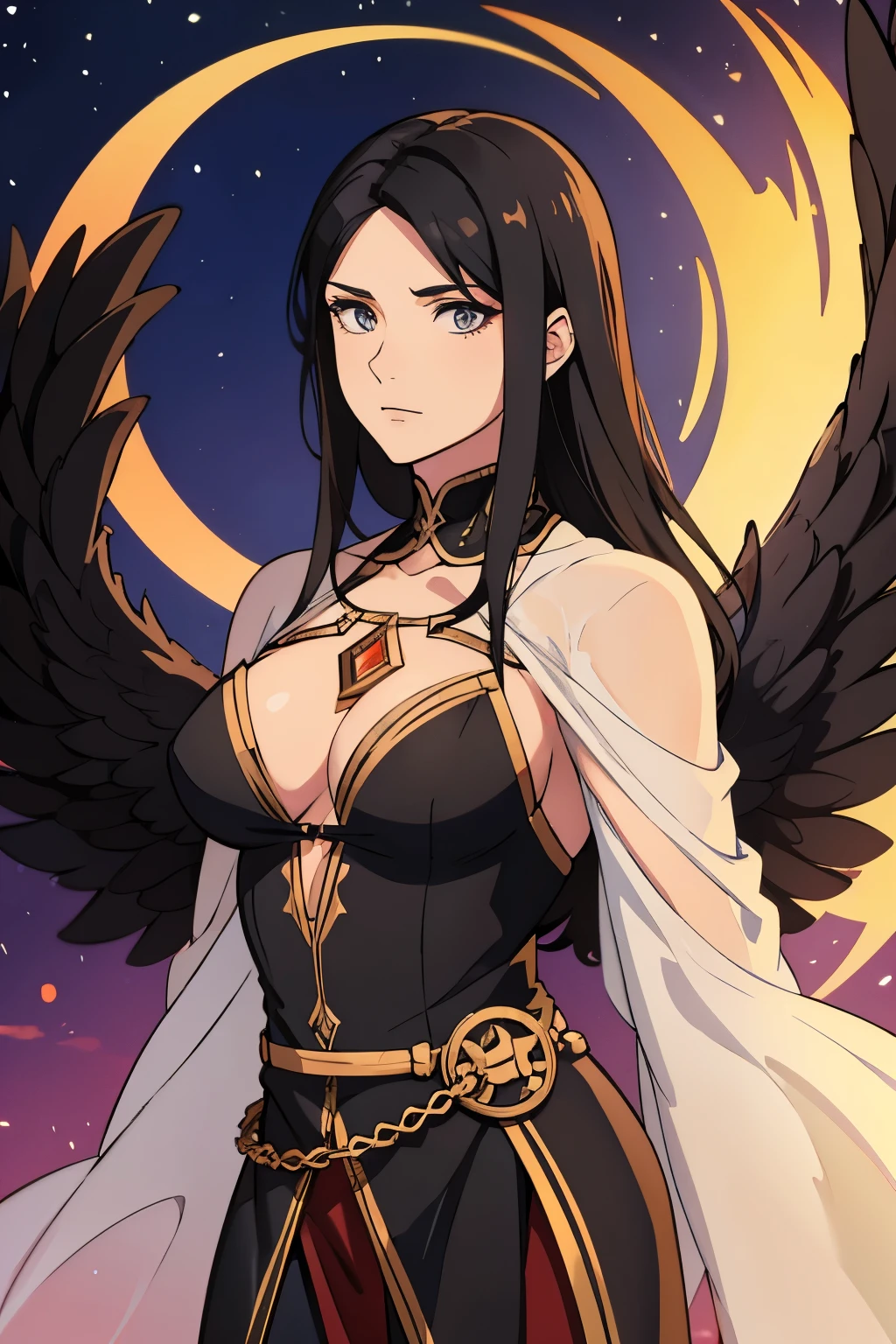 Woman Aasimar, black wings, beatifull, female, black hair