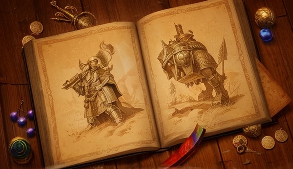 digital painting, a book, магическая a book, Sketch Beech, a book разработчика, милая a book, игровая a book, a book из игры, a book с наработками, магическая a book, mmorpg, Warm colors, cute style, medieval game, glowing effects in the background, glow effects, colorful, No characters, no characters, cute style, anime style
