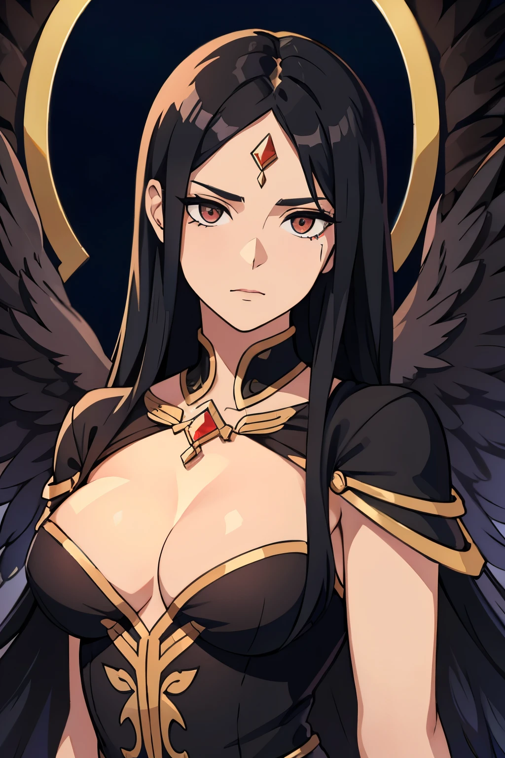 Woman Aasimar, black wings, beatifull, female, black hair