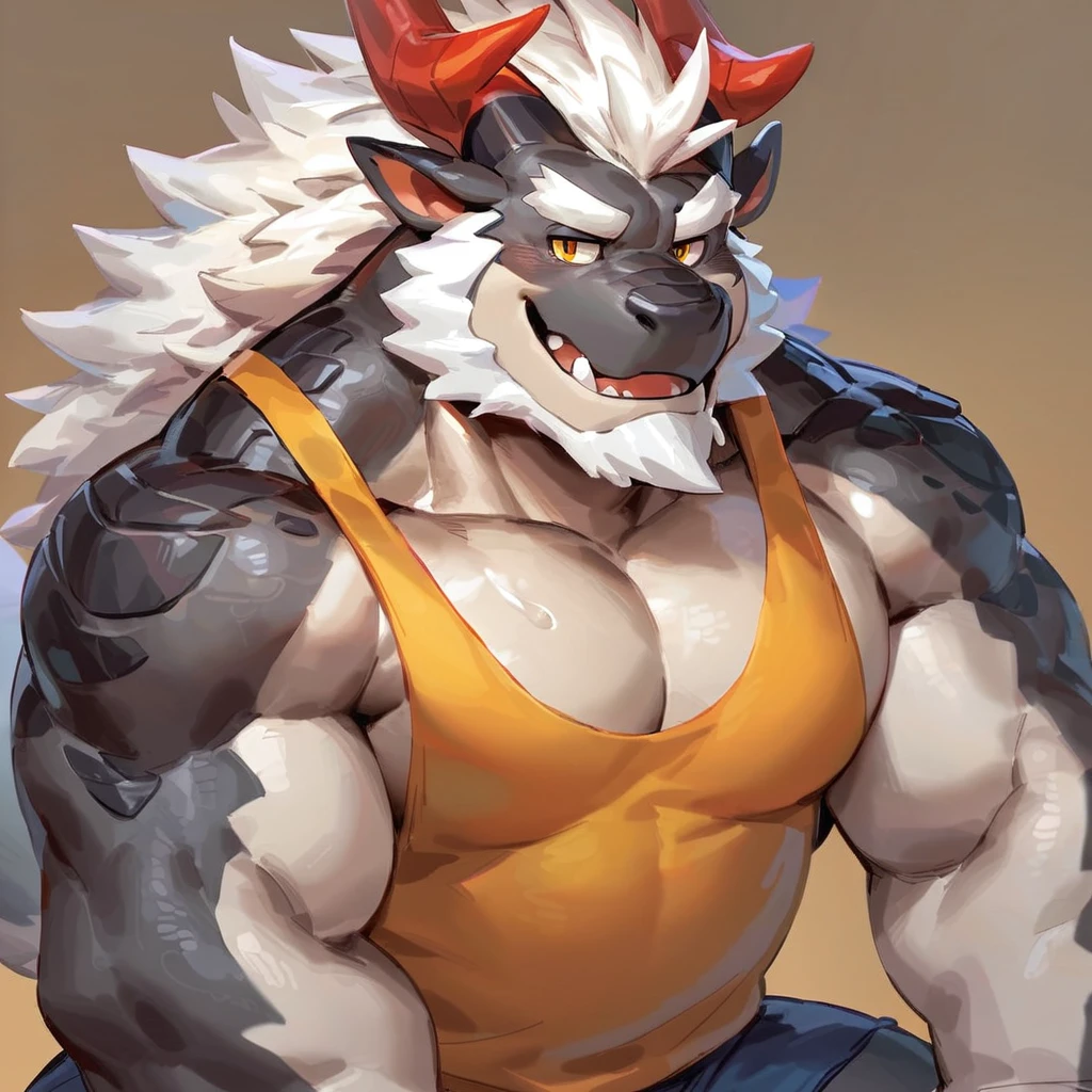 (artist: noku13456, jacketbear,lindong, null-ghost, dangpa, gamma_g, kulplant),male, sfw, eastern dragon, , bara, big chest, simple bg, one fluffy tail, old man, fluffy mane, , grey body, white hair, solo, scales, detailed scales, tank top, jeans shorts, dragon horns, yellow iris, big eyes, white beard, fluffy hair, detailed face:2.0, one tail, masterpiece:2.0, perfect eyes:2.0, good anatomy:2.0, full body:2.0, profile shot