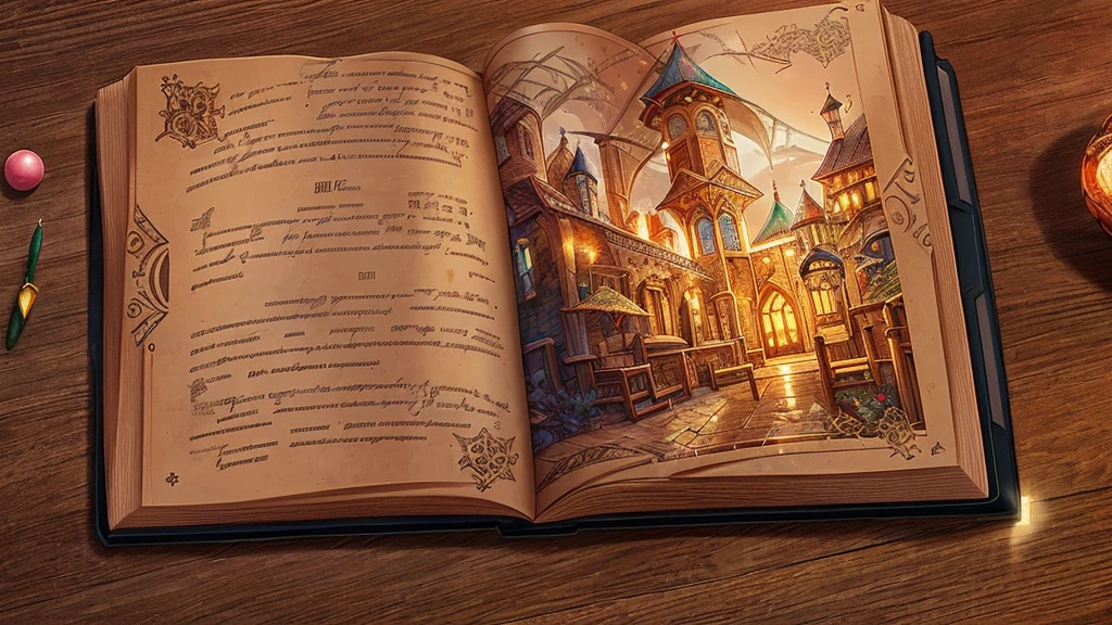 digital painting, a book, магическая a book, Sketch Beech, a book разработчика, милая a book, игровая a book, a book из игры, a book с наработками, магическая a book, mmorpg, Warm colors, cute style, medieval game, glowing effects in the background, glow effects, colorful, No characters, no characters, cute style, anime style