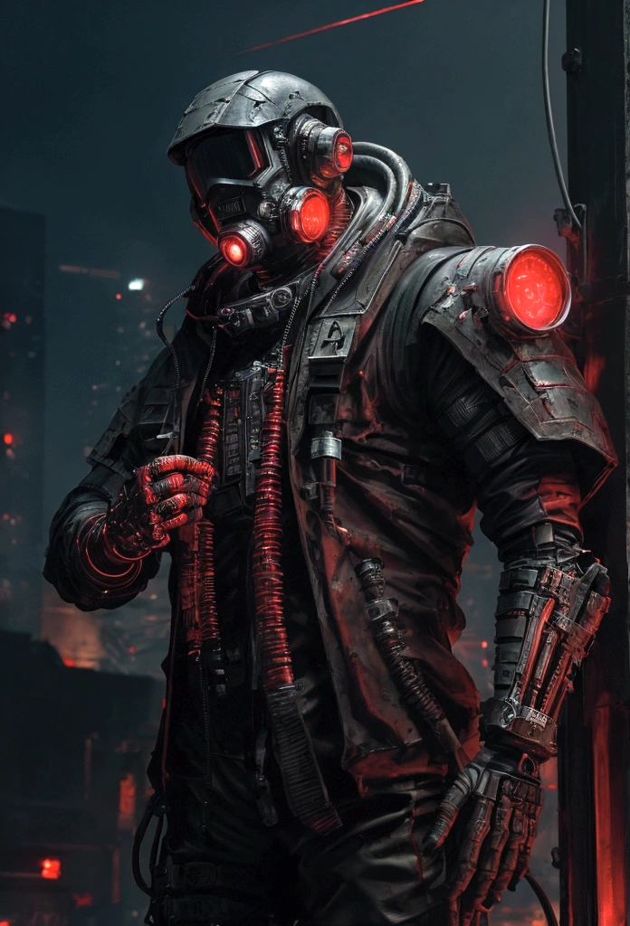 (extremely detailed 8k wallpaper), a medium shot photo of cyberpunk scary Grim dressed as a dirty astronaut in an armour made of red glowing wires from marvel, cyberpunk theme, intricate, high detail, dramatic, old scary building in the background