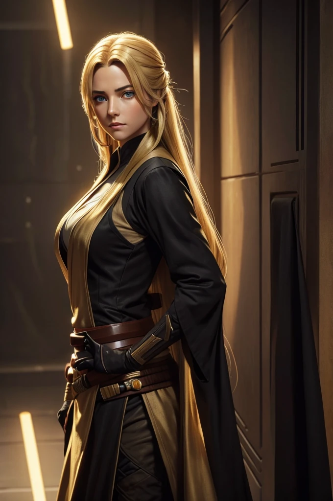 Beautiful Jedi. Eligent. Jedi bastila shan. Beautiful eyes and hair. Sexy outfit. Golden hair.