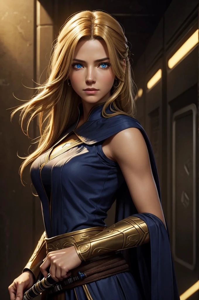 Beautiful Jedi. Eligent. Jedi bastila shan. Beautiful eyes and hair. Sexy outfit. Golden hair.