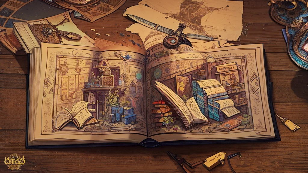 digital painting, a book, магическая a book, Sketch Beech, a book разработчика, милая a book, игровая a book, a book из игры, a book с наработками, магическая a book, mmorpg, Warm colors, cute style, medieval game, glowing effects in the background, glow effects, colorful, No characters, no characters, cute style, anime style