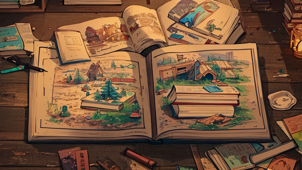 digital painting, a book, магическая a book, Sketch Beech, a book разработчика, милая a book, игровая a book, a book из игры, a book с наработками, магическая a book, mmorpg, Warm colors, cute style, medieval game, glowing effects in the background, glow effects, colorful, No characters, no characters, cute style, anime style