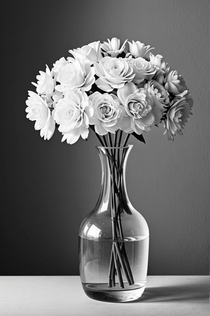 ((best quality)), ((masterpiece)), (detailed), Flower in a vase template black and white