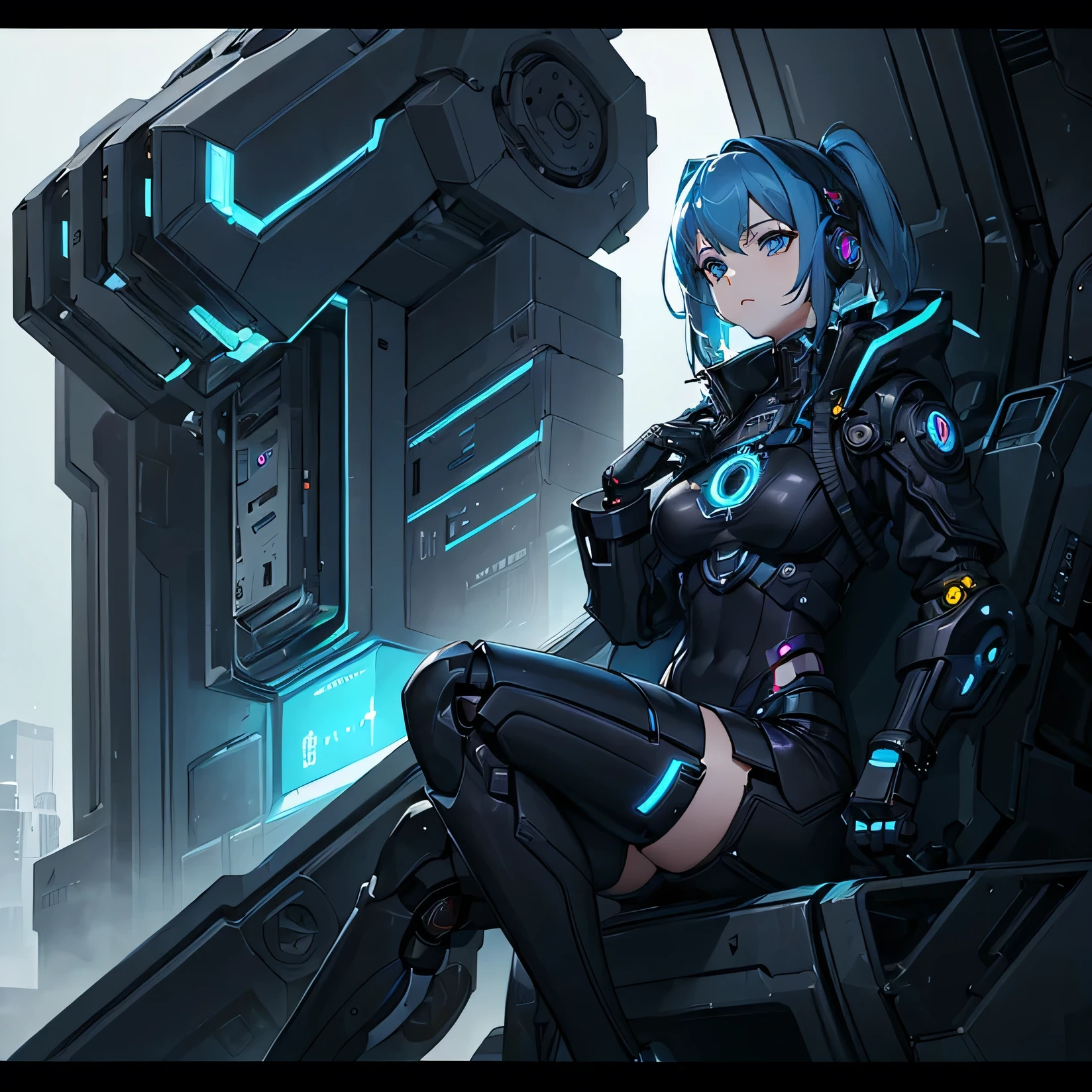 (((32k))),(((Highest quality))),(Perfect One Woman) masterpiece, add_detail best quality, 1girl, Poster, Futuristic, Apocalypse, robotic girl, perfect anime girl, futuristic goddess, cyberpunk, steam punk style, blue shades