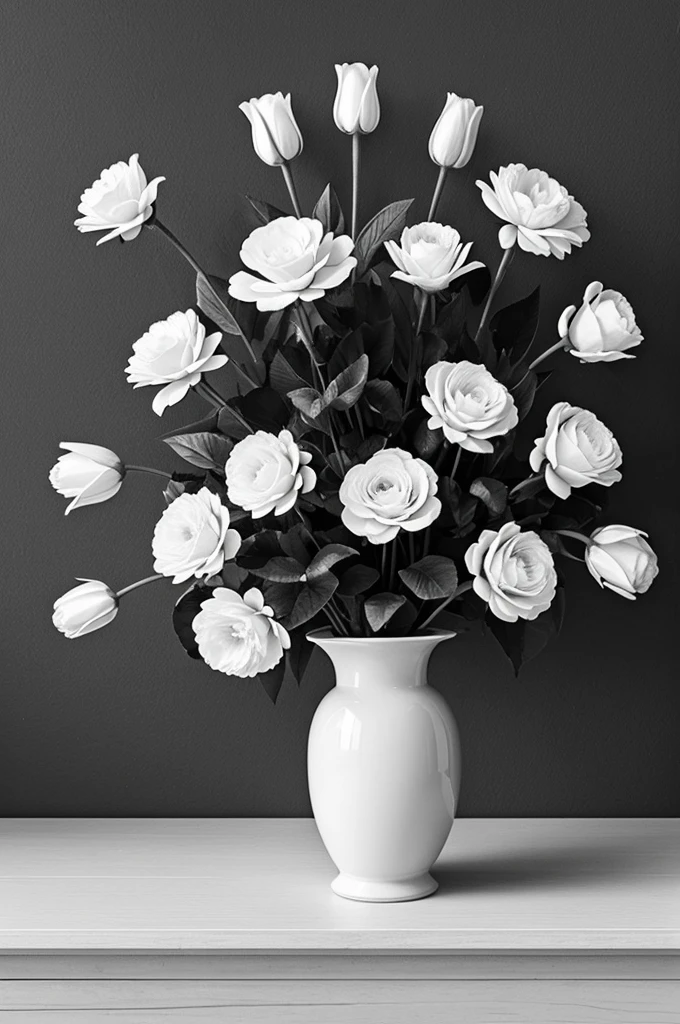 ((best quality)), ((masterpiece)), (detailed), Flower in a vase template black and white (einfach)
