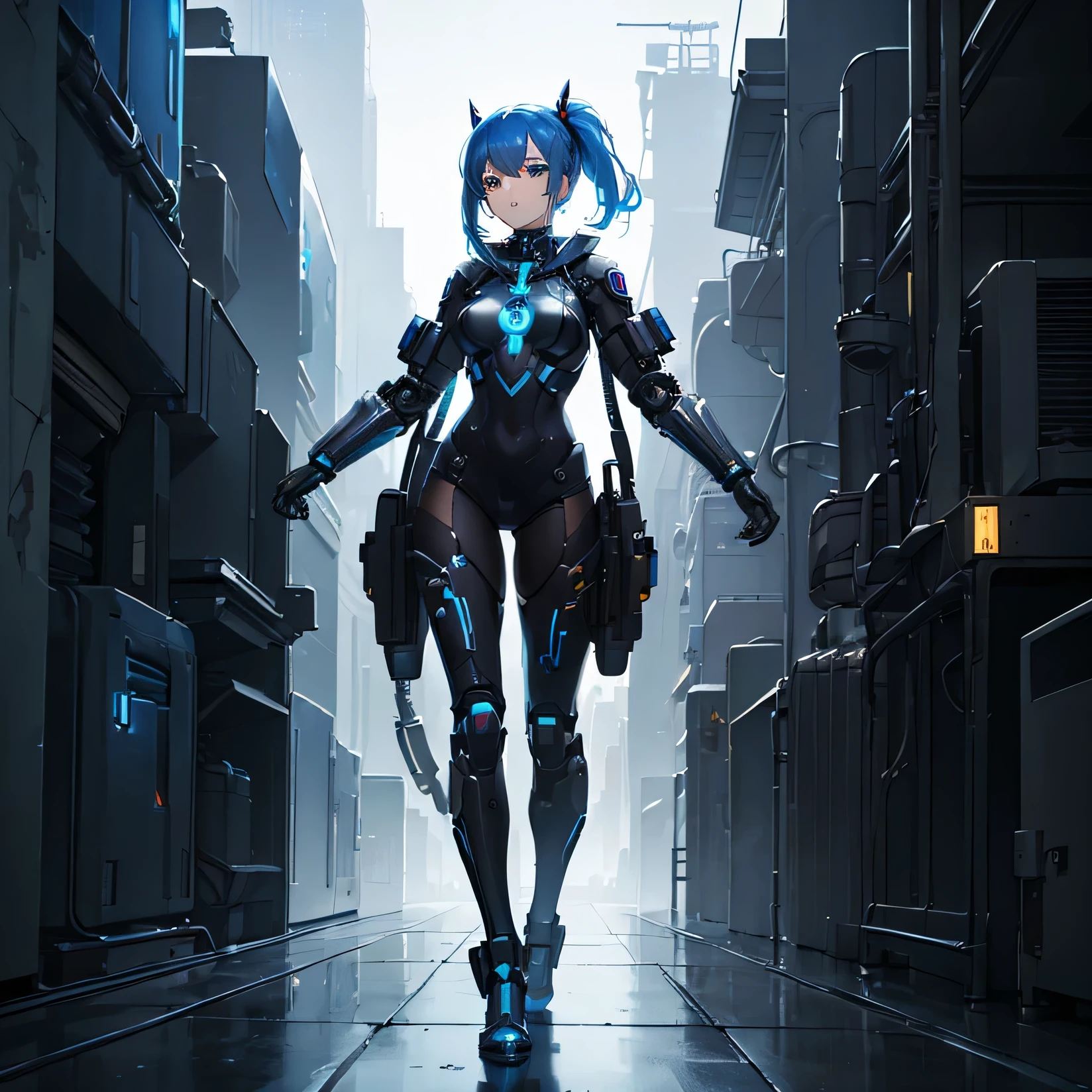 (((32k))),(((Highest quality))),(Perfect One Woman) masterpiece, add_detail best quality, 1girl, Poster, Futuristic, Apocalypse, robotic girl, perfect anime girl, futuristic goddess, cyberpunk, steam punk style, blue shades
