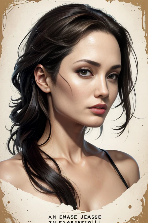 (masutepiece, Best Quality), angelina jolie as lara croft、8K Wallpaper, Highly detailed, poster for, snow white, vintage horror, 1940's, horror thriller movie poster, Bauhaus, shapes, lines, Abstract, propaganda, Gothic, Cinematic poster, Vintage,