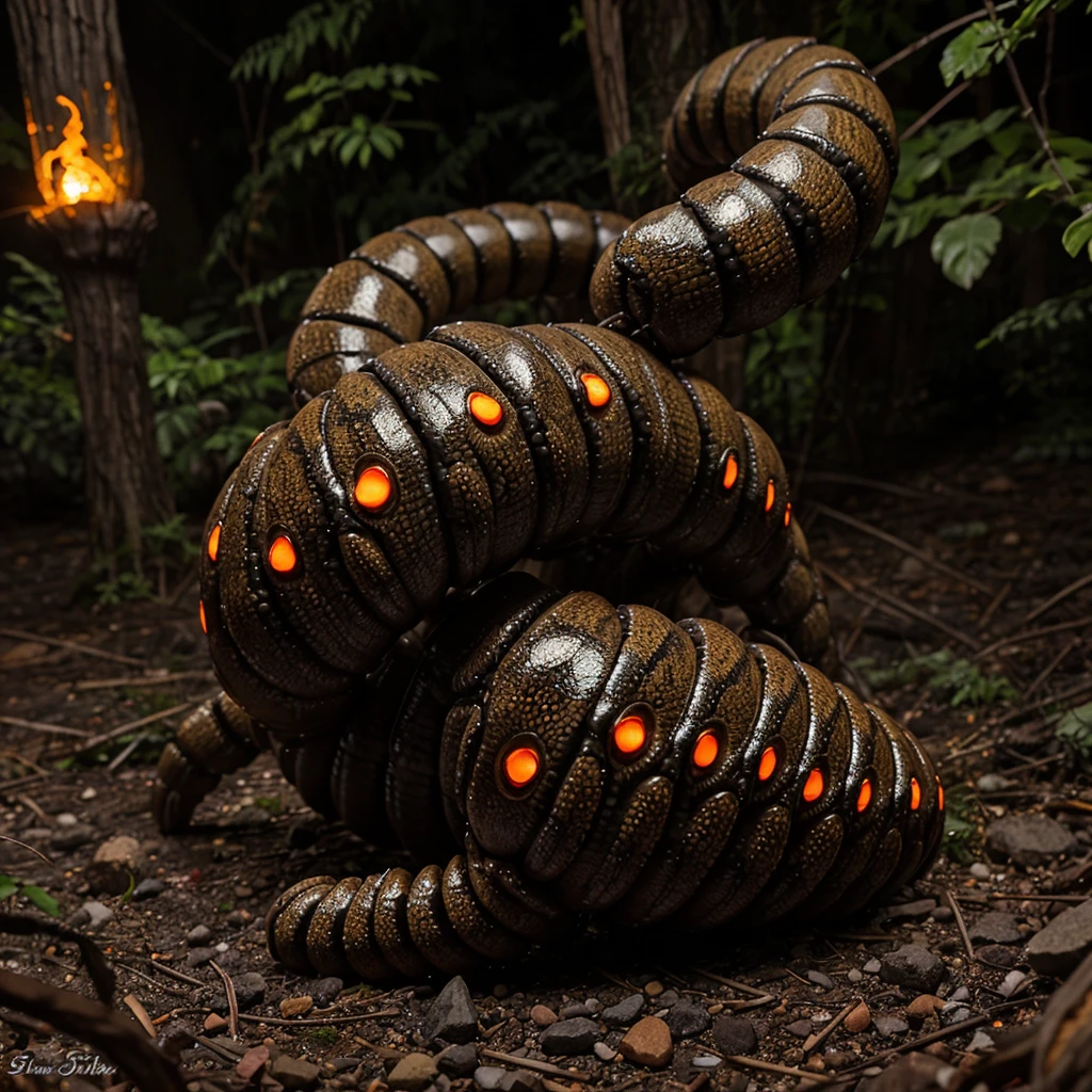 Scolopendra, big, scary, horror, creepy, Glowing stones on the back, many paws, glowing stones only on the back,
