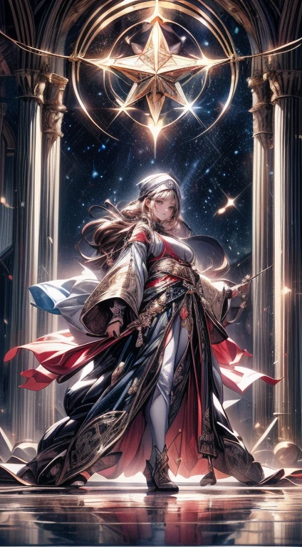 (Imagem conceitual do personagem:1.3), uma mulher madura com longos cabelos pretos e uma roupa branca, (em um lugar rochoso no deserto:1.2), (standing on an illuminated magic circle drawn on the floor:1.2, under the starry sky:1.3, sentado ao estilo indiano:0.0, Posando de ioga:0.0, com pernas abertas e joelho levantado:0.0, com pernas cruzadas:1.5, crack and open your arms:1.3, in Arabic ancient ruins:1.3), (Holding the bible:1.2), Arabic, (Post-apocalyptic:0.2), dos arknights, obras de arte no estilo de guweiz, corpoesbiano, detalhes finos. linha de frente das s, cute anime illustration, from linha de frente das menina Yang J, splendid, 28 anos de idade, (milf:1.3), (Sozinho:1.5), (sfw:1.25), (flacidez do peito, seios de fuga, grande , cintura fina, grande ass:1.2), Criado sexy, (dark mahogany medium short hair, Updo, cabelo sobre um olho, asymmetrical hair, Cabelo Carly, low tied braids),(muslim, White scarves, faixas de cabelo, head today, Turban), (ultra high resolution, Foto RAW 8k, foto realista, contorno fino:1.3, foco claro), melhor qualidade, cinematic lighting, textile shading, fundo desfocado, Profundidade de campo, bokeh, (pupilas brilhantes, lindos olhos bem detalhados com destaque:1.3, rosto altamente detalhado), red lip, belas skins realistas:1.1, olhando para os espectadores:1.3, (dynamic angle:1.3, vista frontal:1.1, foco apertado:1.3, De baixo:1.2), (dynamic pose:1.5, Posando Sexy:1.2, inclinando-se para frente), ((abra sua boca:1.3)), (Sorriso Sedutor:1.2), Imagem centralizada, (vestindo jaqueta longa branca e roupas, vestindo vestes brancas:1.3, ((peito nu:1.37)), enfeites de platina, enrolando roupas brancas na cintura, botas longas de couro marrom escuro:1.3, translucent lace pantyhose), (((anatomia correta:1.5, anatomia perfeita:1.37))), ((ar livre:1.2, em uma noite:1.3)), grandes seios.
