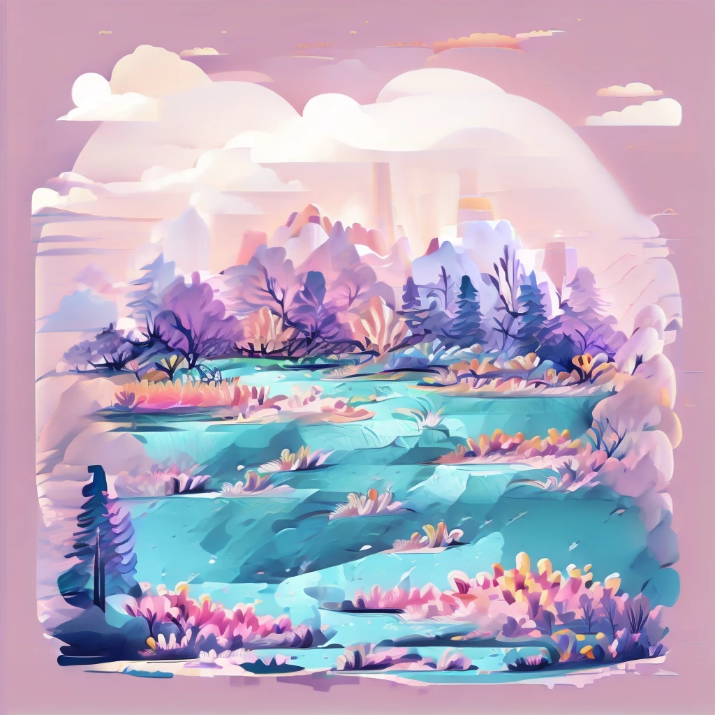 Abstract spring illustratin, minimal, vector, combination of natural and geometric, two-dimensional, using pale violet color tone, violet pastel color