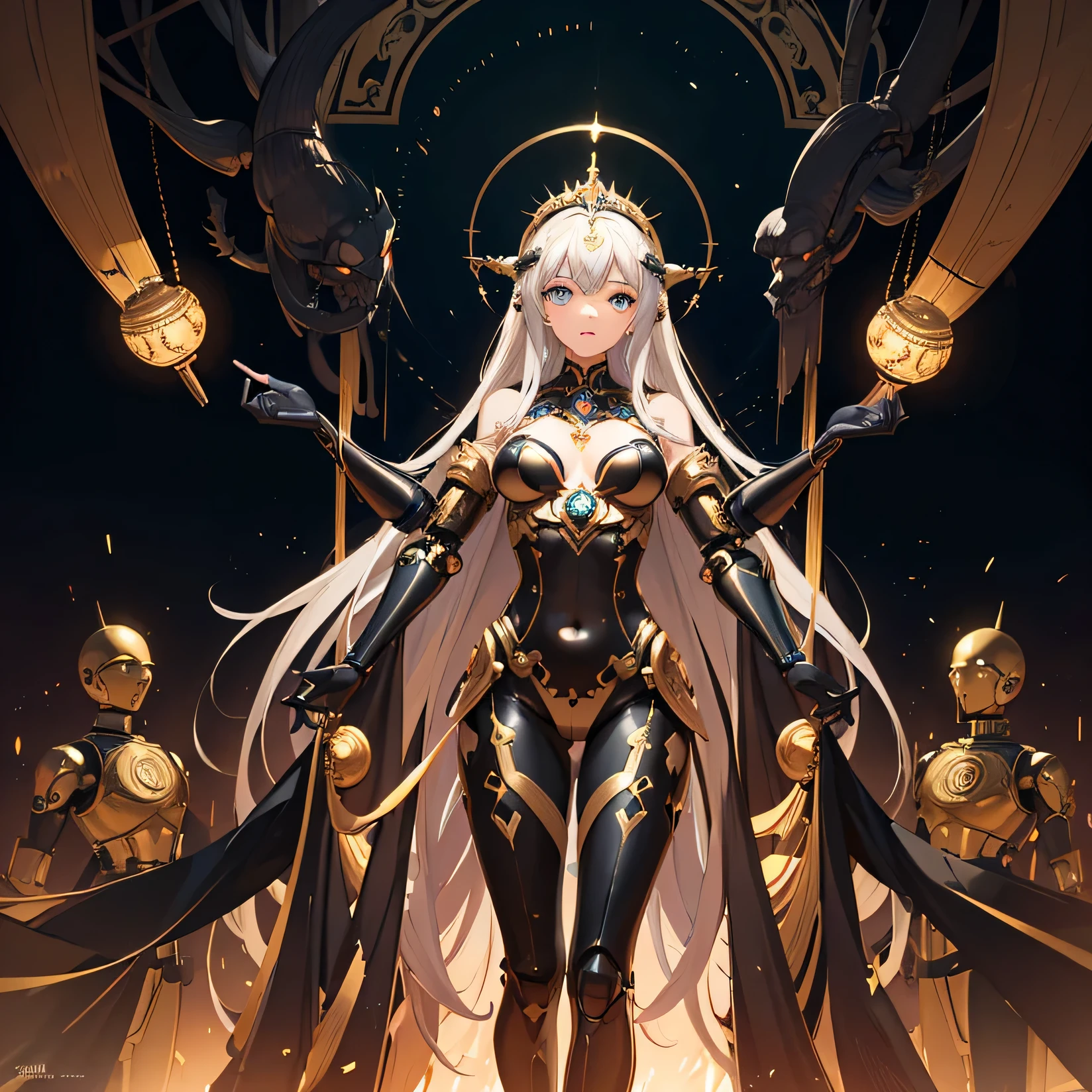 (masterpiece:1.2) (((32k))),(((Highest quality))),(Perfect One Woman) masterpiece, add_detail best quality, 1girl, goddess, sexy, Poster, Futuristic, robotic girl, Khali goddess, 8 arms, praying, half human half robot
