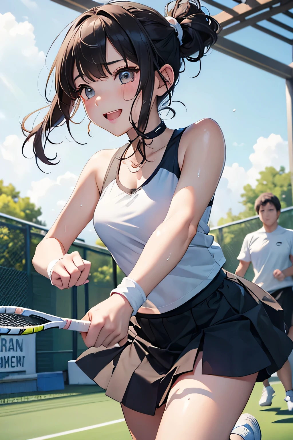 Highest quality、High resolution、Detailed Background、(Beautiful face in every detail:1.4)、Anatomically correct、(Detailed eyes:1.2)、Teenage beauty、Cute hair colour、Braided Ponytail、Braided bob cut、Braided twin tails、A fun atmosphere、Friendship and fulfillment felt through tennis、Tennis court、
Running on the white coat, blown by the fresh wind、Strength in the hands that grip the racket、
Concentrate on each ball and hang on to your opponent、Immersed in the world of competition, my heart is racing、
Win or lose, hold hands with your friends、The bond of mutual admiration grows deeper、
The joy of sweaty skin、A dazzling smile blooms and fun times flow、
T-shirts and tank tops are recommended.、skirt、Shorts、Leggings etc.、
When it comes to skirts, short styles are the trend、White pleated tennis skirt、
Wristband、hair band、Socks etc.、Colorful and stylish design