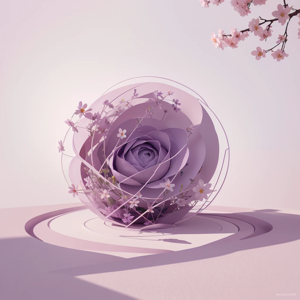 Abstract spring illustratin, minimal, vector, combination of natural and geometric, two-dimensional, using pale violet color tone, violet pastel color