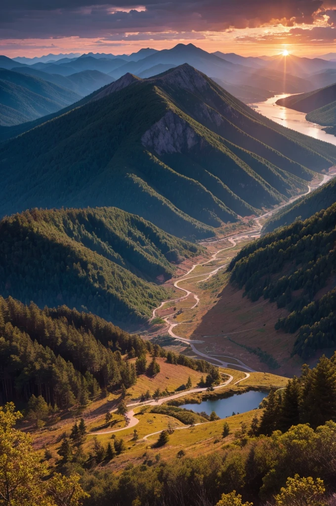 Title:Beyond Resilience Book cover:
[Imagem de fundo: Uma estrada sinuosa e desafiadora que se estende em meio a montanhas majestosas e florestas densas, under a dramatic and colorful sky at sunset. A estrada representa os desafios da vida, while mountains and nature symbolize the beauty and strength of the human journey.]