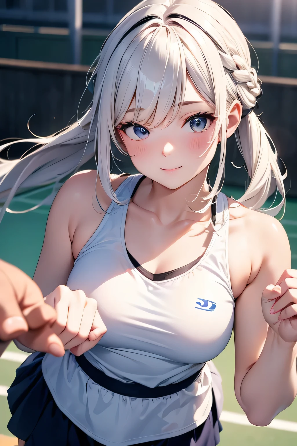 Highest quality、High resolution、Detailed Background、(Beautiful face in every detail:1.4)、Anatomically correct、(Detailed eyes:1.2)、 beauty、Cute hair colour、Braided Ponytail、Braided bob cut、Braided twin tails、A fun atmosphere、Friendship and fulfillment felt through tennis、Tennis court、
Running on the white coat, blown by the fresh wind、Strength in the hands that grip the racket、
Concentrate on each ball and hang on to your opponent、Immersed in the world of competition, my heart is racing、
Win or lose, hold hands with your friends、The bond of mutual admiration grows deeper、
The joy of sweaty skin、A dazzling smile blooms and fun times flow、
T-shirts and tank tops are recommended.、skirt、Shorts、Leggings etc.、
When it comes to skirts, short styles are the trend、White pleated tennis skirt、
Wristband、hair band、Socks etc.、Colorful and stylish design