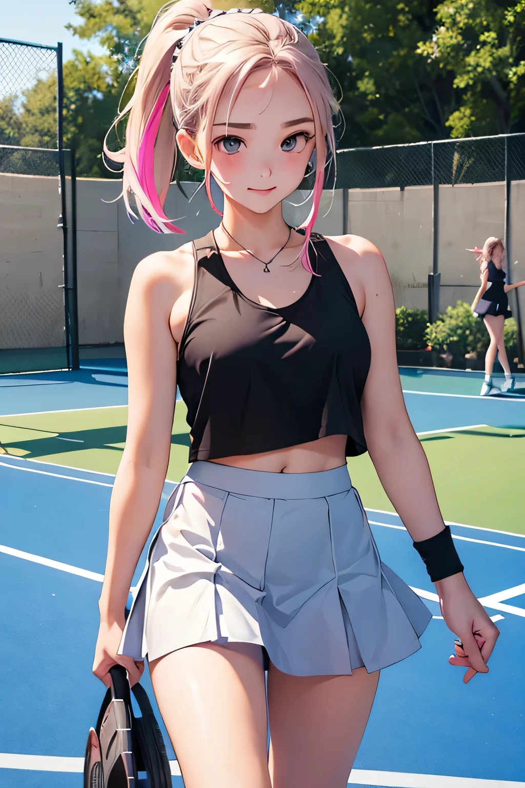 Highest quality、High resolution、Detailed Background、(Beautiful face in every detail:1.4)、Anatomically correct、(Detailed eyes:1.2)、Teenage beauty、Cute hair colour、Braided Ponytail、Braided bob cut、Braided twin tails、A fun atmosphere、Friendship and fulfillment felt through tennis、Tennis court、

Running on the white coat, blown by the fresh wind、Strength in the hands that grip the racket、
Concentrate on each ball and hang on to your opponent、Immersed in the world of competition, my heart is racing、
Win or lose, hold hands with your friends、The bond of mutual admiration grows deeper、
The joy of sweaty skin、A dazzling smile blooms and fun times flow、

T-shirts and tank tops are recommended.、skirt、Shorts、Leggings etc.、
When it comes to skirts, short styles are the trend、White pleated tennis skirt、
Wristband、hair band、Socks etc.、Colorful and stylish design