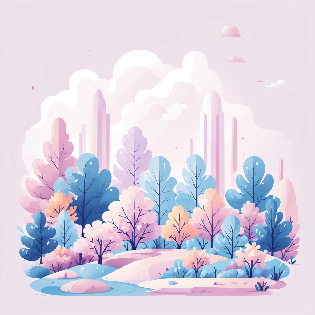 Abstract spring illustratin, minimal, vector, combination of natural and geometric, two-dimensional, using pale violet color tone, violet pastel color