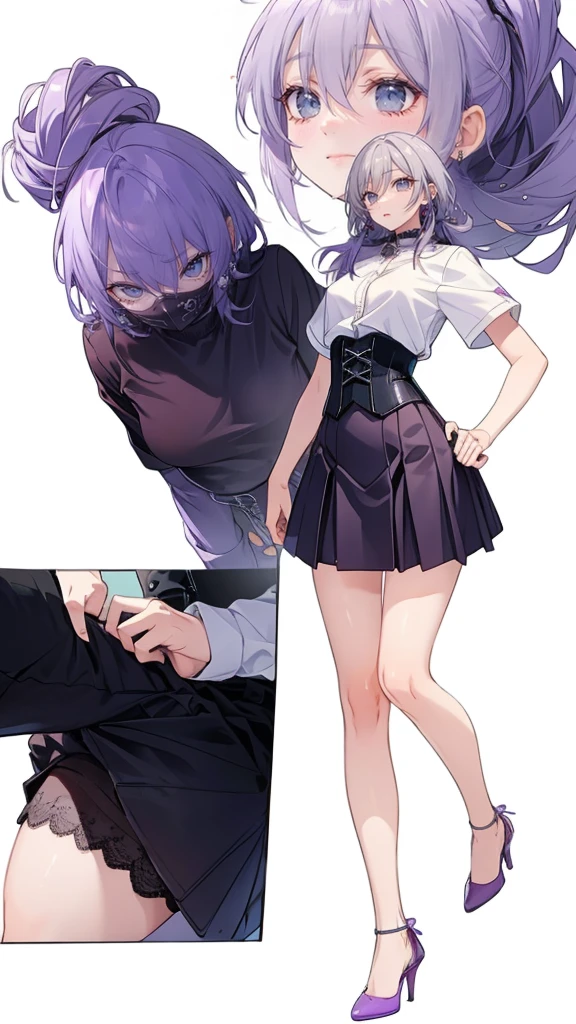 最high quality, high quality, Super detailed, 32k, Ultra-detailed details, (only, pretty girl, beautiful purple hair, Beautiful purple eyes, Big Breasts, A light smile, Red eyes, Off-the-shoulder sleeveless Summer clothes, Summer casual maid clothes, Short skirt, Blue and white color striped underwear, Black knee socks, My crotch is wet with love juice, 18-year-old,cute), {{A succubus strips off the face and clothes of a murdered maid and engages in intense vaginal sex with her master, bouncing her breasts.}}, She has transformed from a shy maid into a lewd one., 顔に貼り付けたメイドの顔で体を激しくピストンしてる, 胸がバウンドしてもかまうことなく激しく体を動かす, ((She straddles a sleeping man and has intense vaginal sex:1.5)), Cowgirl Sex, NSFW