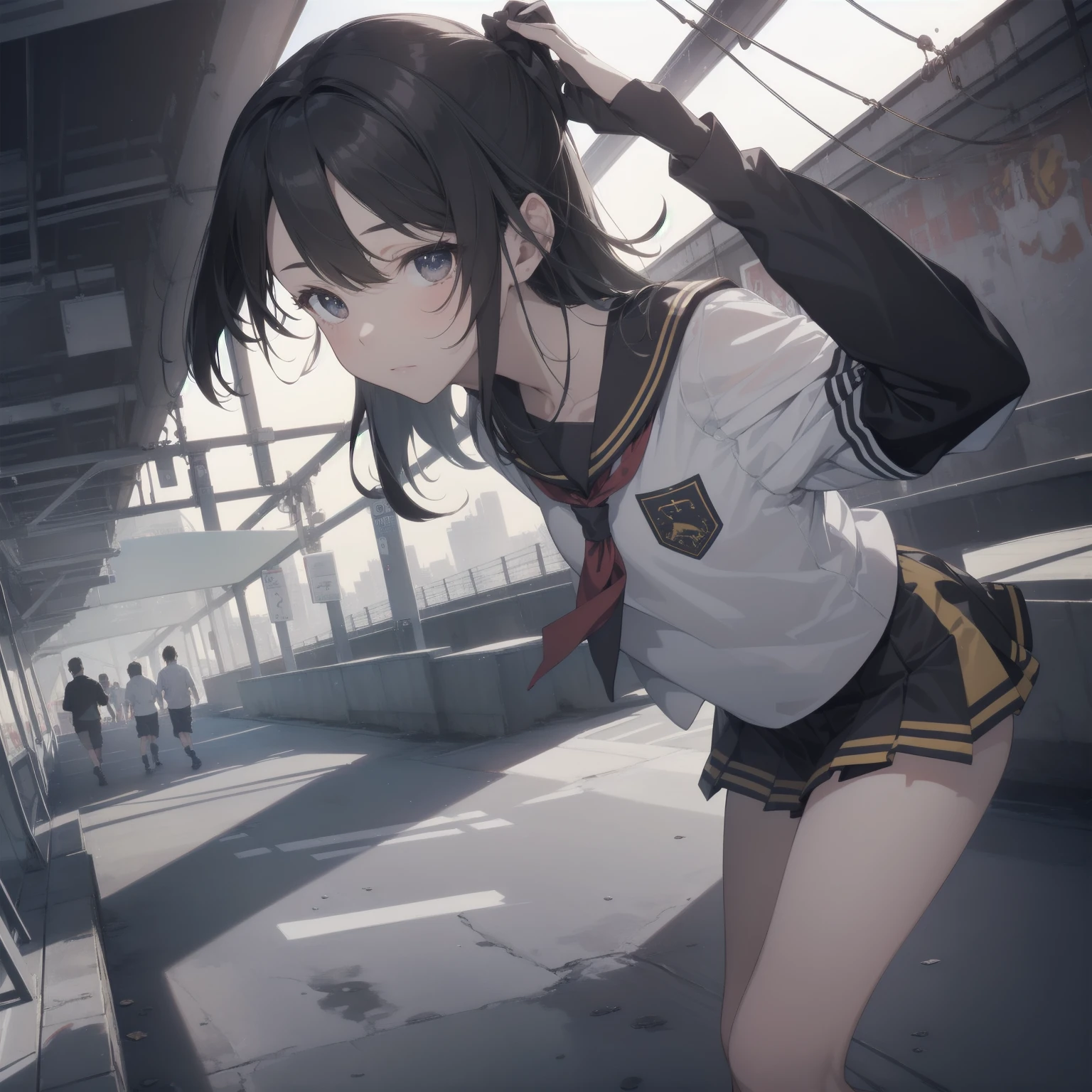 ultra-absurdres-Top quality by artist God, ultra-detailed, high resolution, anime moe artstyle, best anime 8k konachan wallpaper, pixiv contest winner, pool:2810, perfect anatomy,break, 1girl, (Please draw a girl walking sleepily to school alone. )break,(Solo,little female, -yeld:1.Full limbs, complete fingers,a junior hihort hair), short cut, flat chest, , small butt, small black eyes, beautiful detailed eyes, well-proportioned iris and pupils, expressive eyes, highres detailed hair, soft expression, salor school_uniform, sailor collar, serahuku, bow, pleated skirt,(Detailed Lighting), (Detailed background), in the School commute route. break,super detailed skin, Best cinematic lighting powered by famous artist, 8k,beauty illustration,photoshop_(medium),very aesthetic,break,((artist:takafumi )), artist:clamp ,artist:carnelian ,artist:kantoku ,
