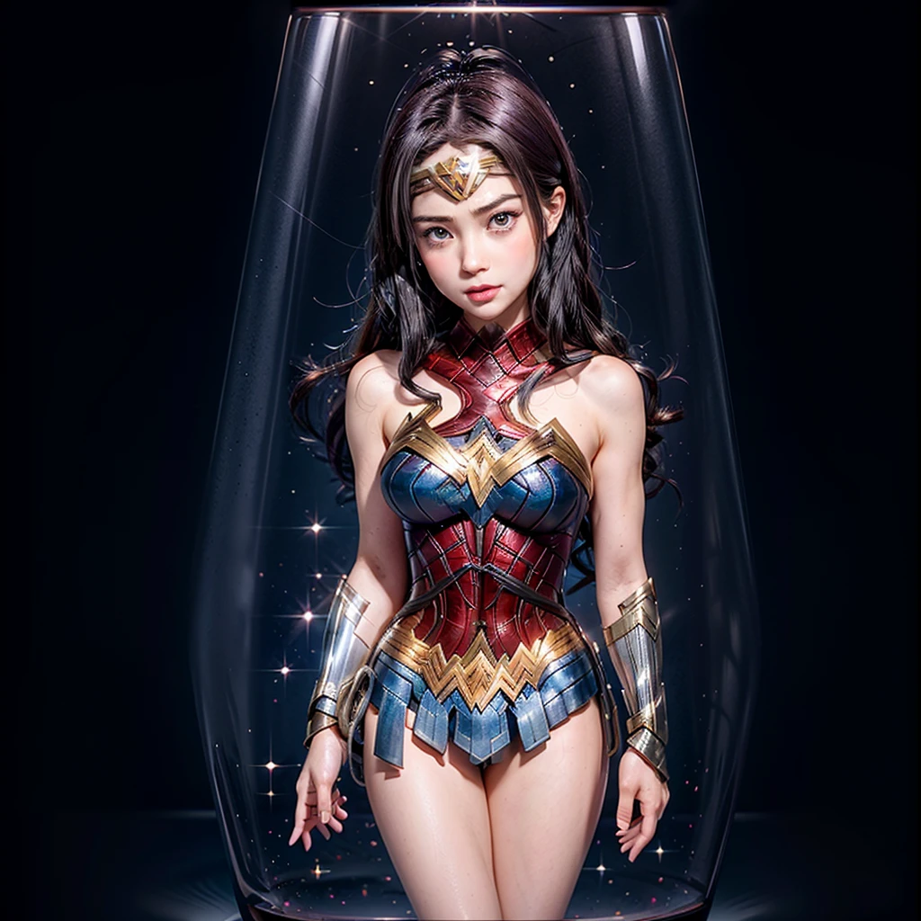 High-level, 8K Masterpiece TopQuality, Ultra-detailed CG, Absurd detailed wallpaper, PerfectLighting, Extremely detailed (((Personifying " Sexy Wonder Woman " as a KAWAII Girl))), Characteristic Items, aesthetic LifeLike Rendering, MysticSight,
Haze Tyndall Scattering, (Studio GRAY Background with (Oodles Dazzling RainbowColorParticles (BokeH))), (((Assfocus)) RoundlyButts ThighGap), (Exposed:0.9) NSFW 🔞 BREAK (Acutance:0.8), (NOGIZAKA FaceVariations) Extremely Detailed very KAWAII FaceVariations, Childish CaptivatingGaze ElaboratePupils Detailed Eyes with (SparklingHighlights:1.28), (Voluminous LongEyelashes:0.88)、Glossy RedLips with beautiful details, CoquettishTongue, RosyCheeks, Radiant PearlSkin with Transparency, Glowing DowneyHair . { (Dynamic LifeLike expressions:1.4) | (:d) }, (large eyes:-1) .(Sitting in Square container, Square Glass Box), presentingpanties,panties, holding,holding panties