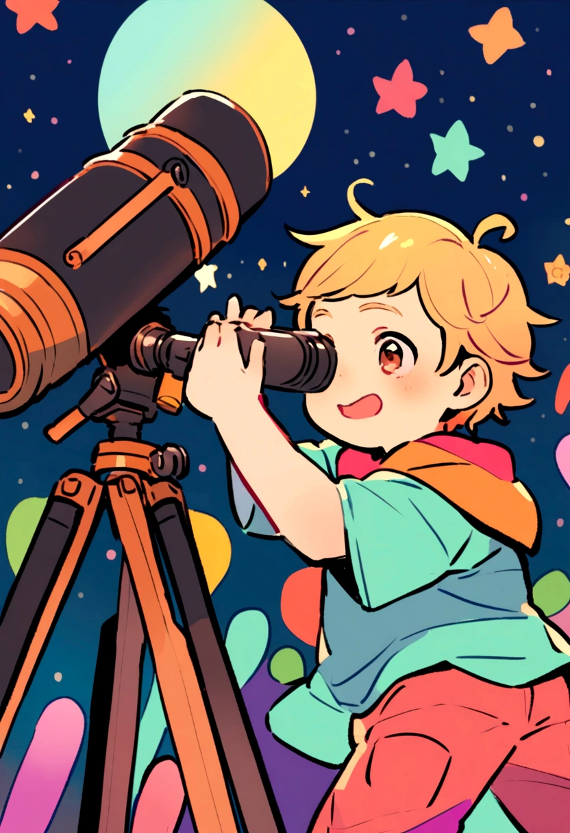A 5-year-old boy checking out the eyepiece of a telescope