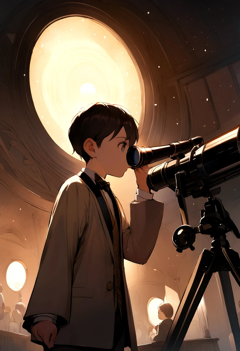 A 5-year-old boy checking out the eyepiece of a telescope