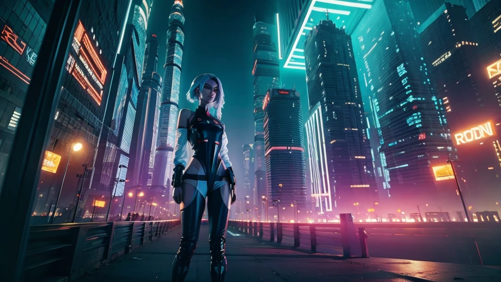 cidade cyberpunk, mulher e homem protagonista, Action, noite, atmospheric, detalhes em 8k, high level of detail
